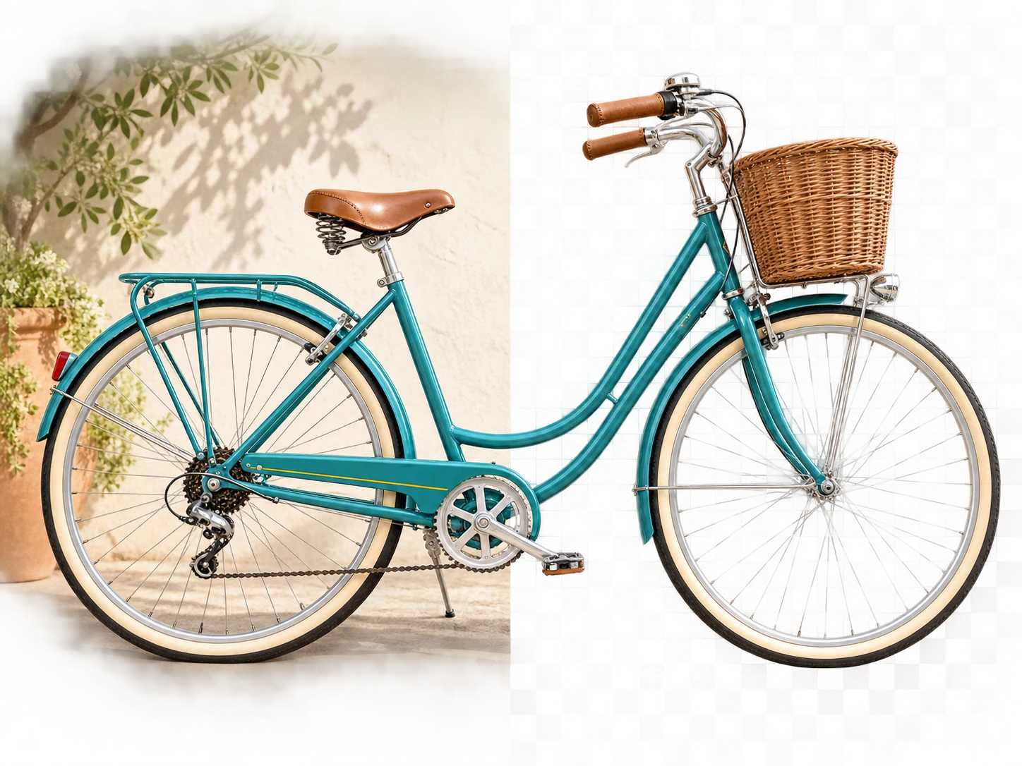 Detailed bicycle before and after background removal