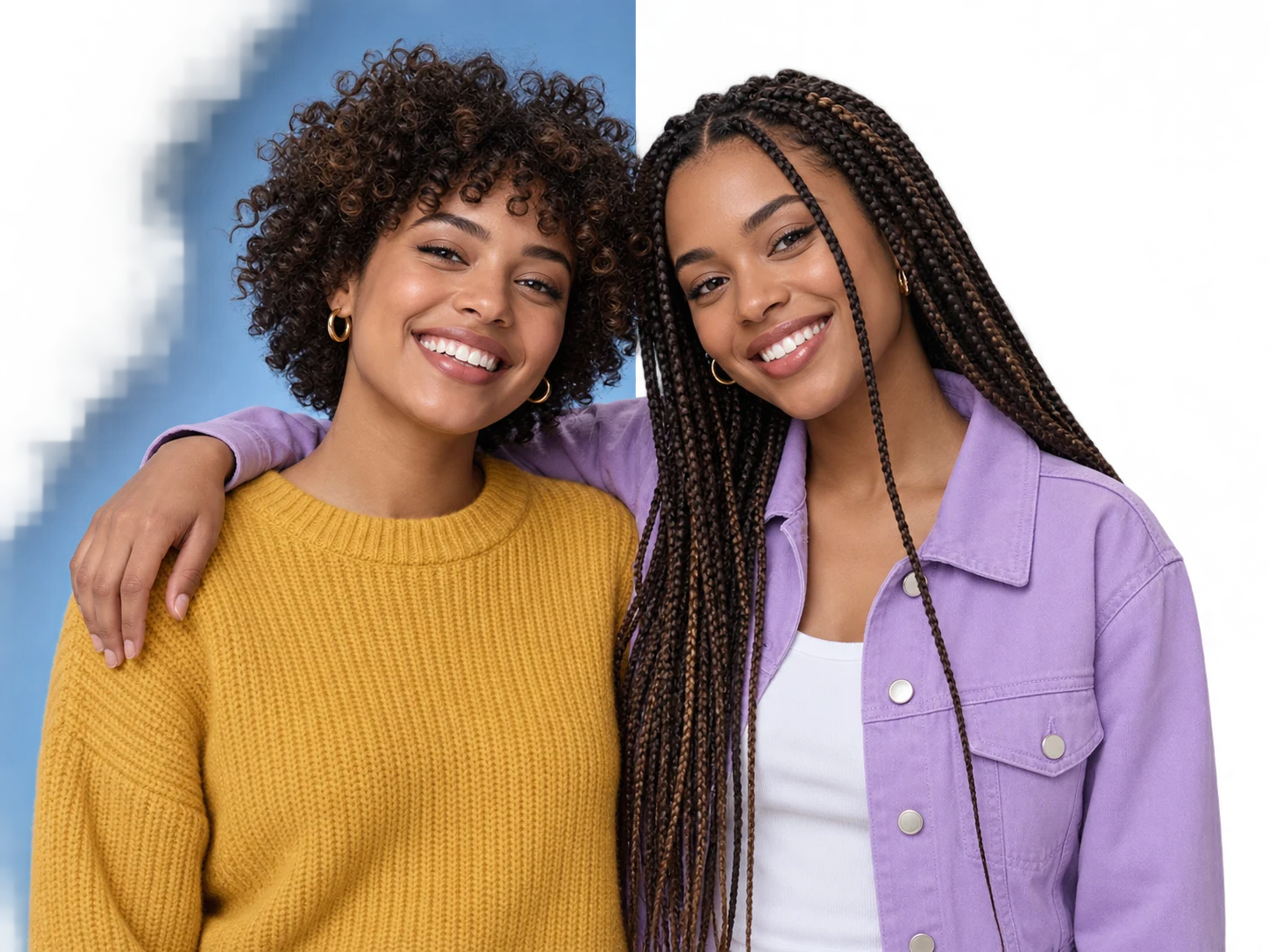 Two people before and after precise background removal